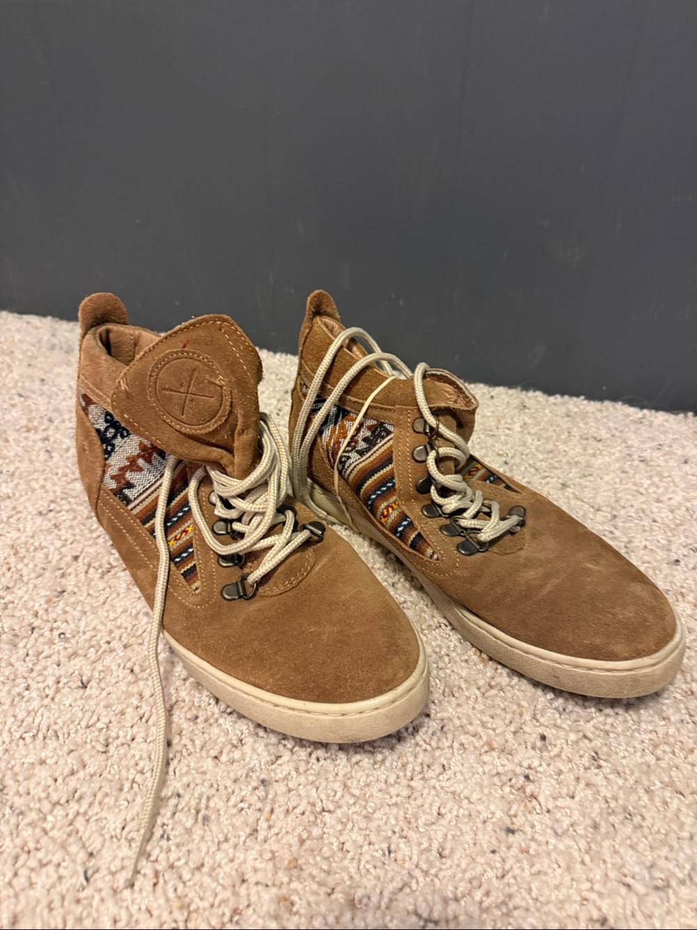Womens Suede High-Top  in Brown with Patterned Side Panels